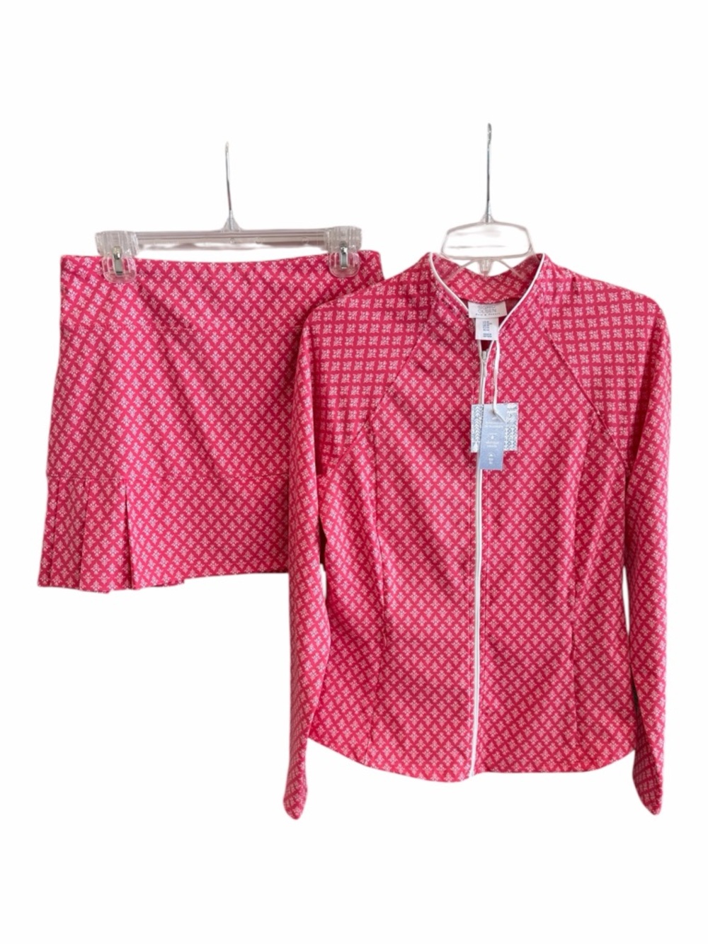 Sigrid Olsen Pink Geometric Zip Jacket & Skort Set Golf Tennis NWT